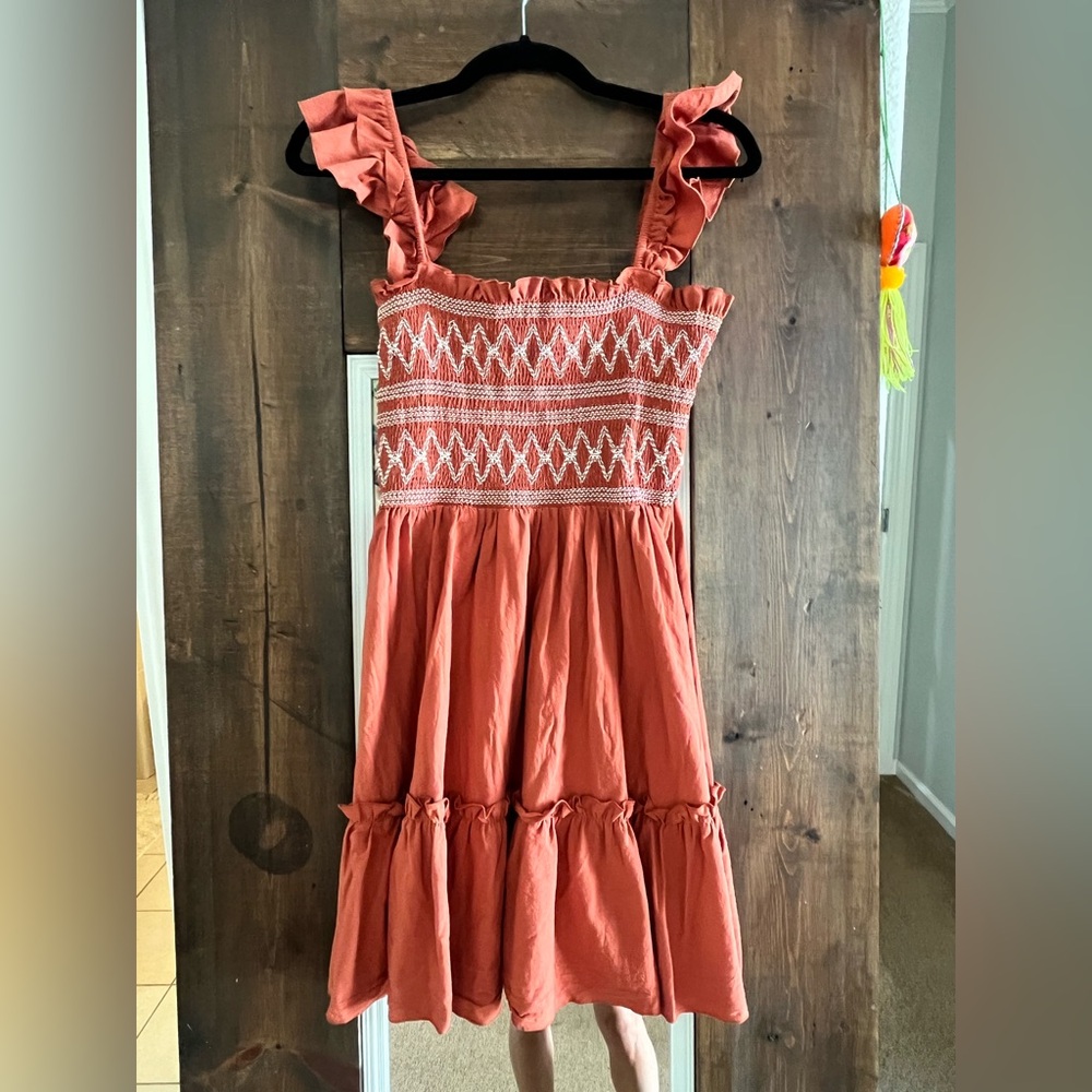 Smocked Ruffle Strap Dress in Coral